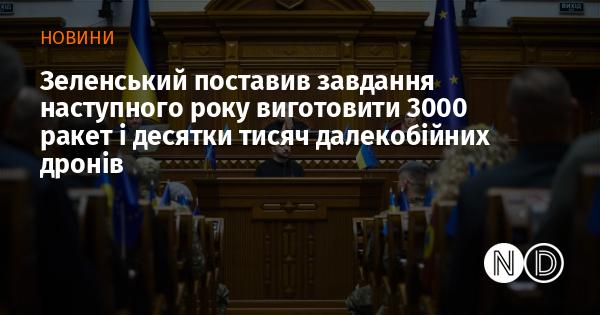 Зеленський визначив мету на наступний рік — виробництво 3000 ракет та тисячі дальнобійних безпілотників.